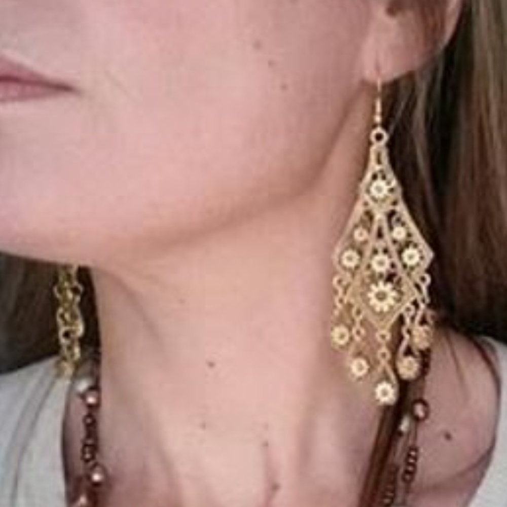 Bohemian Carved Flower Long Dangle Earrings - Picture 5 of 5